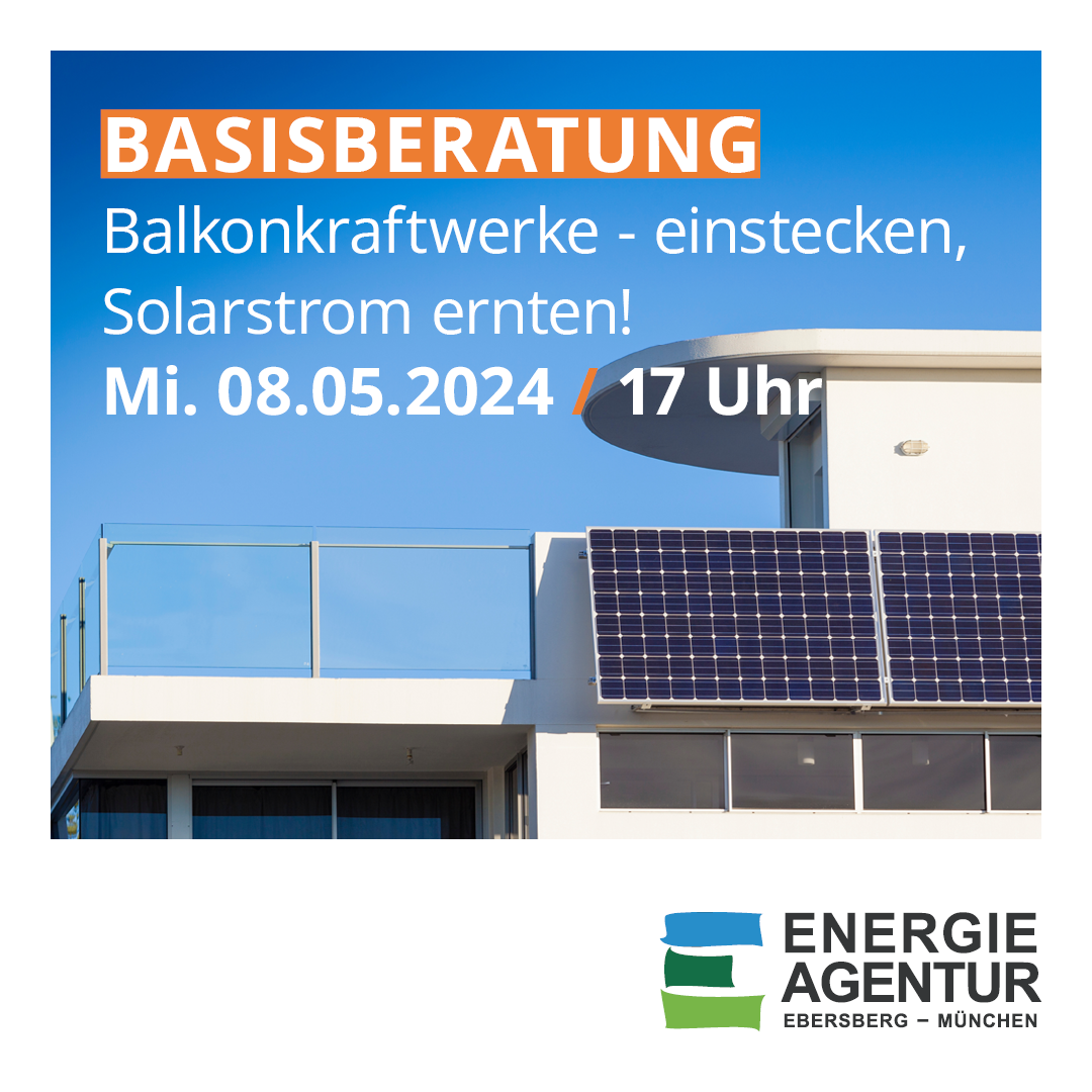 Plakat für Termin Basisberatung Balkonkraftwerke am 08.05.2024