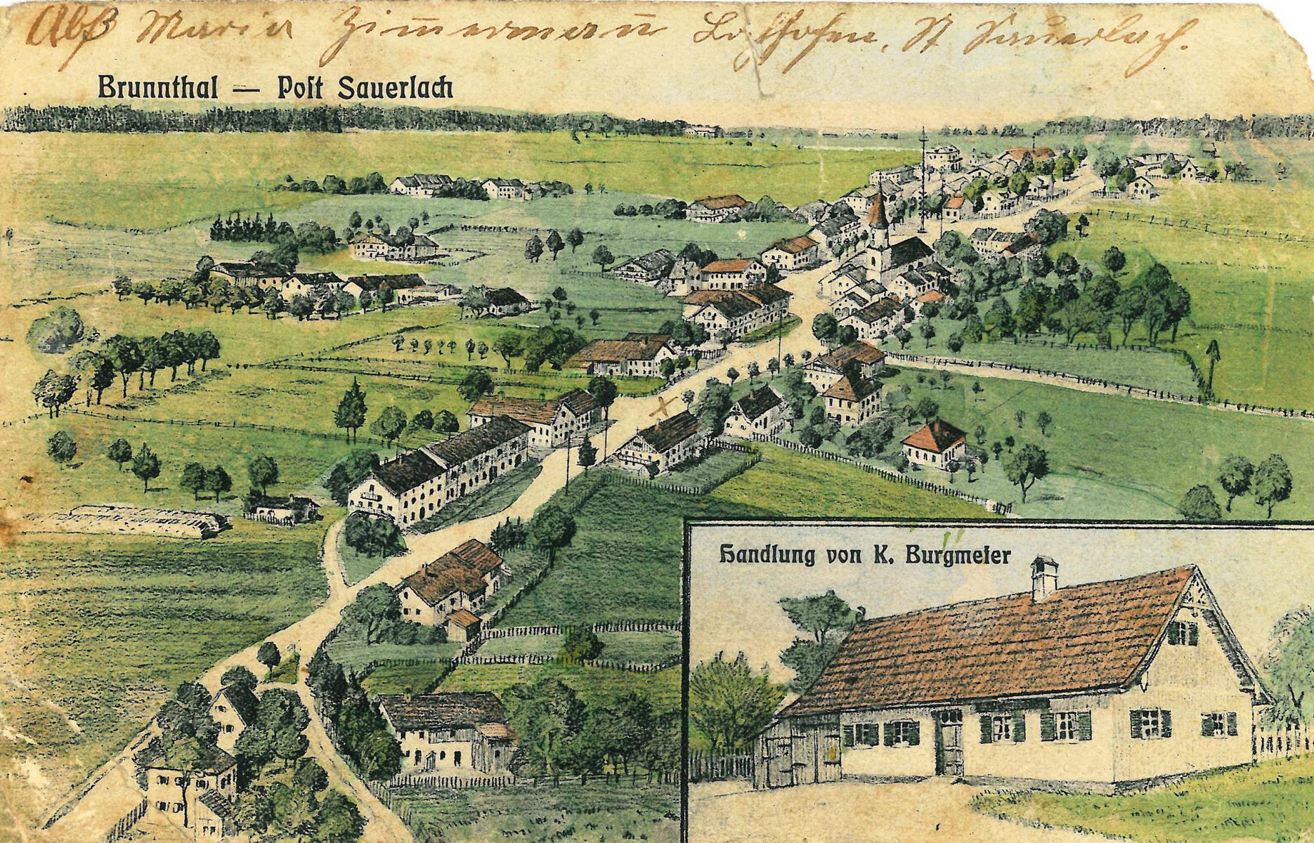 Postkarte Brunnthal aus dem Jahr 1900