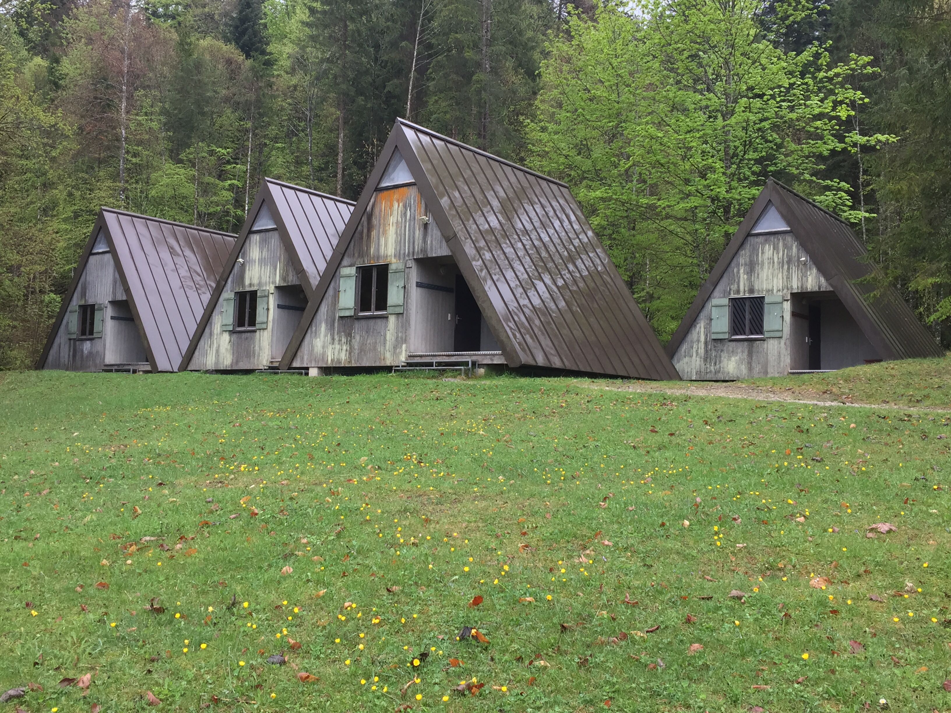 Idyllisch liegen die Zelthütten aus Holz zwischen südlichen Walchenseeufer und Waldrand