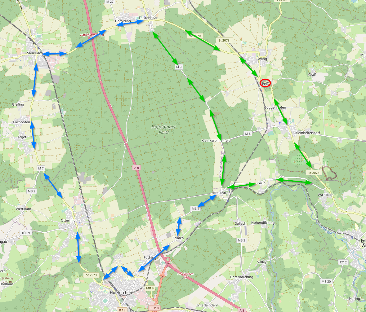 Umleitungsplan (PKW: grün; LKW: blau)