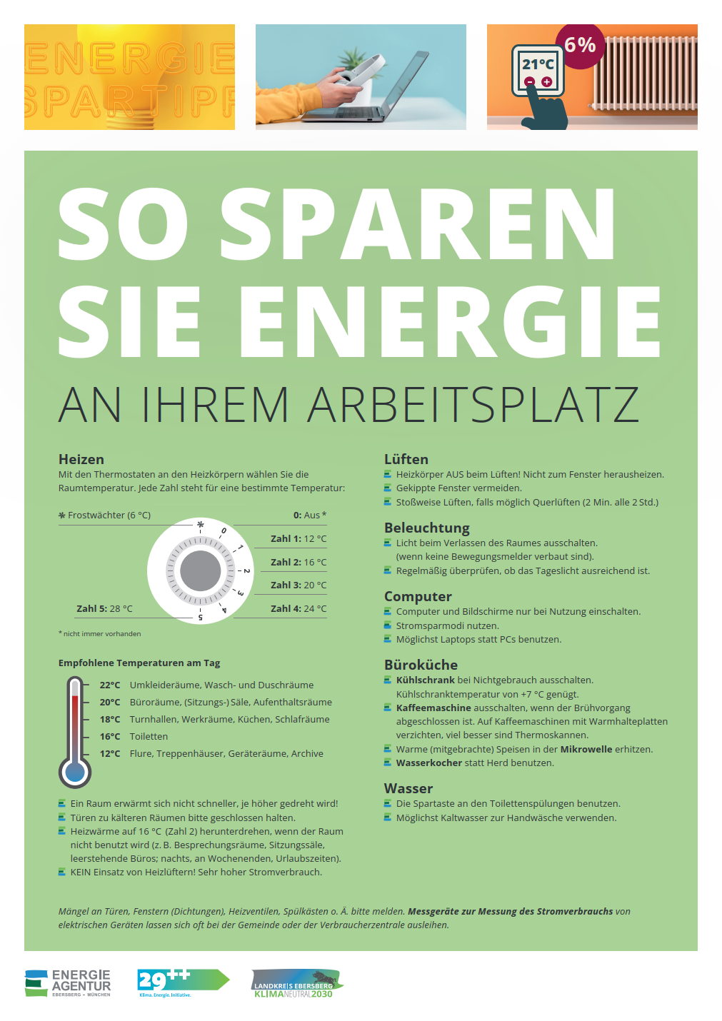 Plakat So sparen sie Energie an ihrem Arbeitsplatz