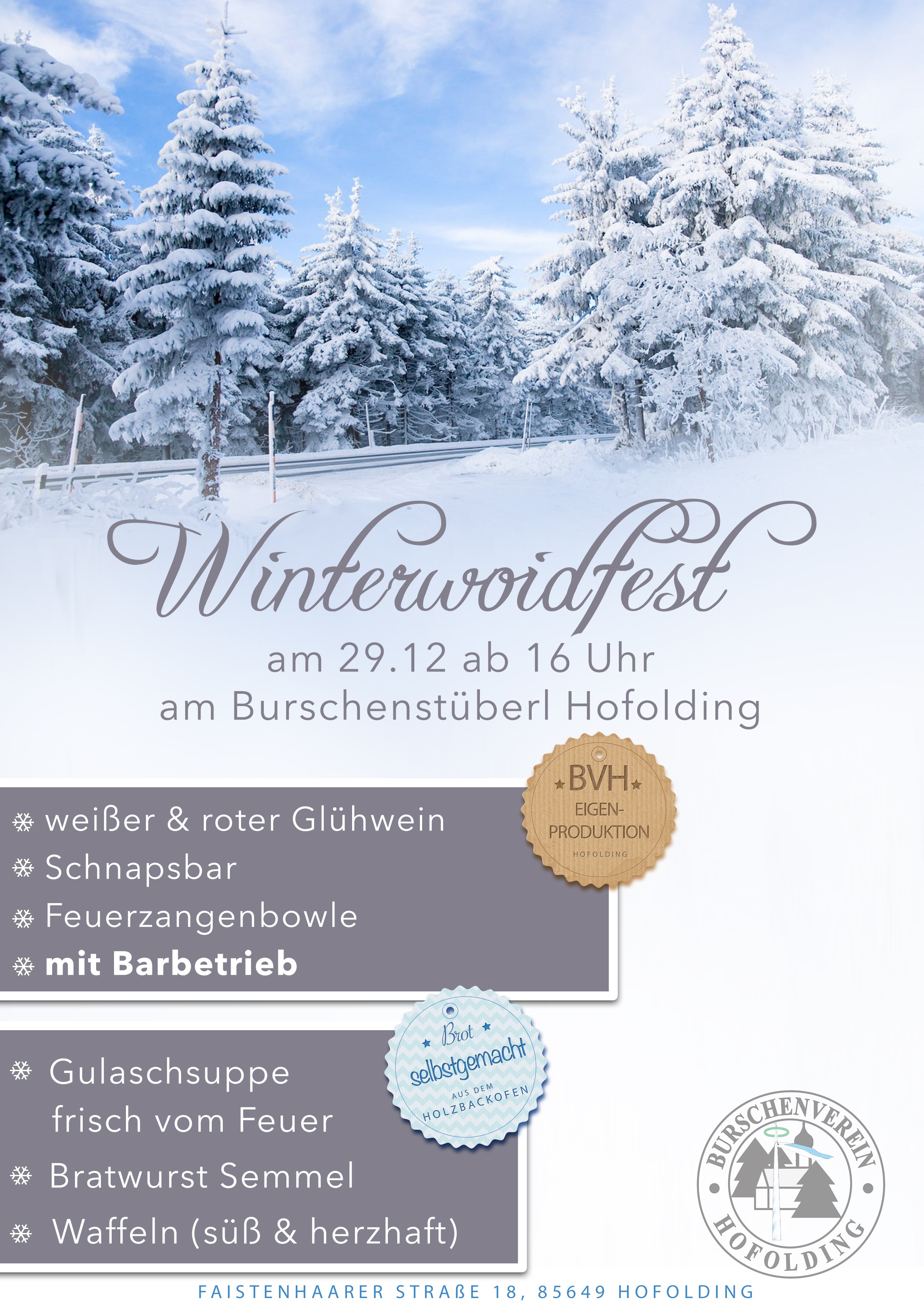 Veranstaltungsankündigung zum Winterwoidfest der Burschen Hofolding