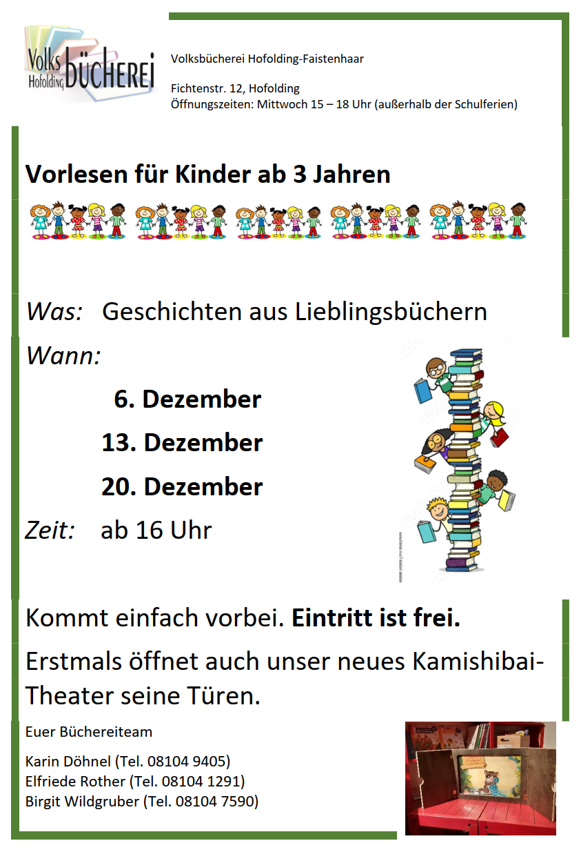 Terminankündigung: Vorlesen für Kinder ab 3 Jahren
