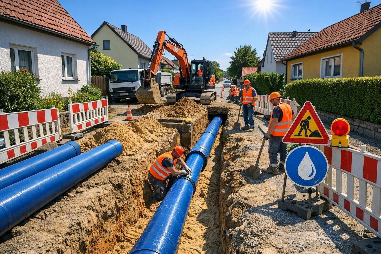 Verlegung einer Wasserleitung in einer Straße